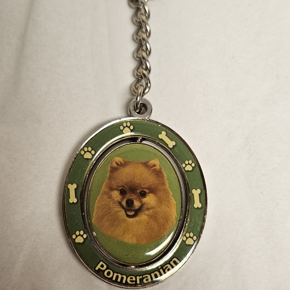 Pomeranian Green Colored Dog Keychain Pet Lovers Keepsake Gift